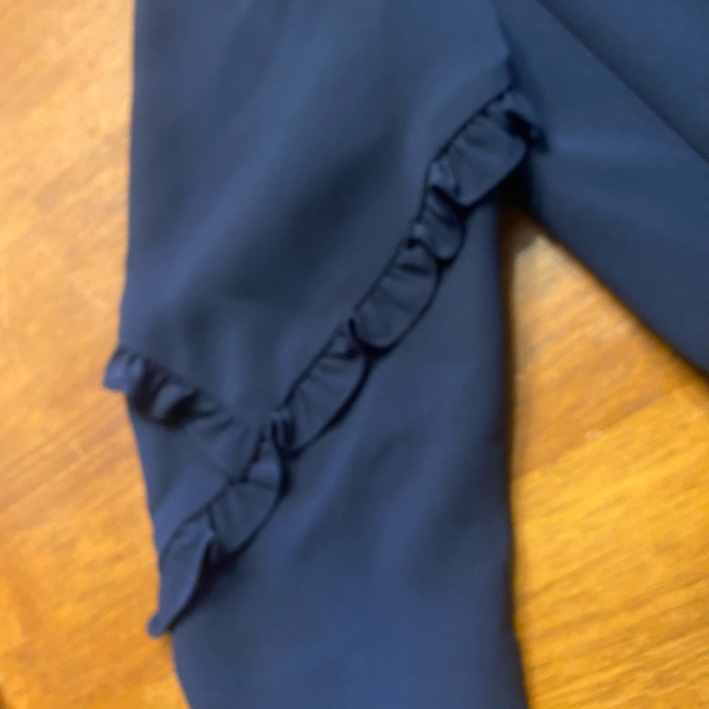 Lafayette 148 New York Navy Ruffle-Accent Long Sleeve Shift Dress - Picture 7 of 9